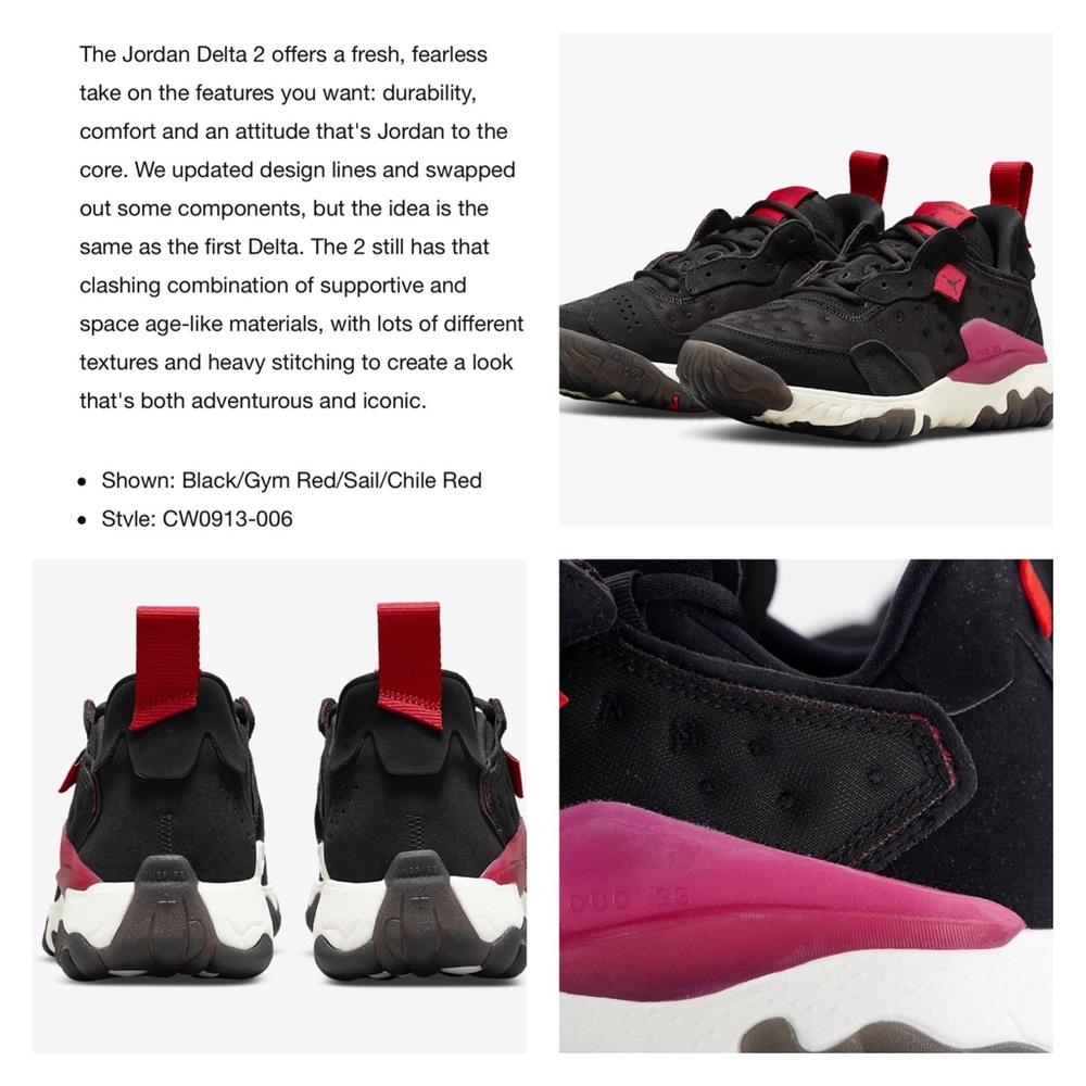 Nike | Women’s Jordan Delta 2 Sneakers in Black Gym Red Sail Chile Red | 10 New - Picture 2 of 16